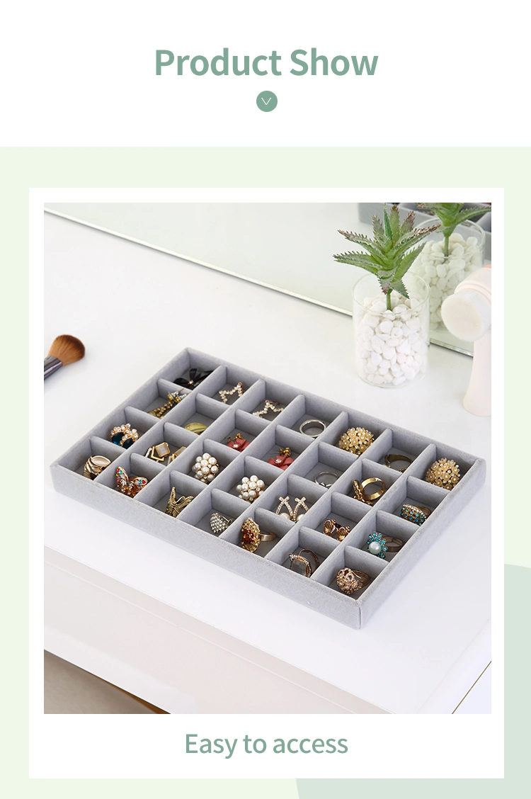 Class Desktop Cardboard Jewelry Accessories Rings Earring Display Tray with Divides Soft Velvet Drawer Jewelry Storage Organizer