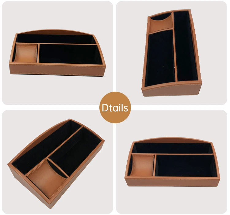 Swallow Desktop Storage Box, 3 Compartment Leather Valet Tray Accessories Storage Organizer Tray
