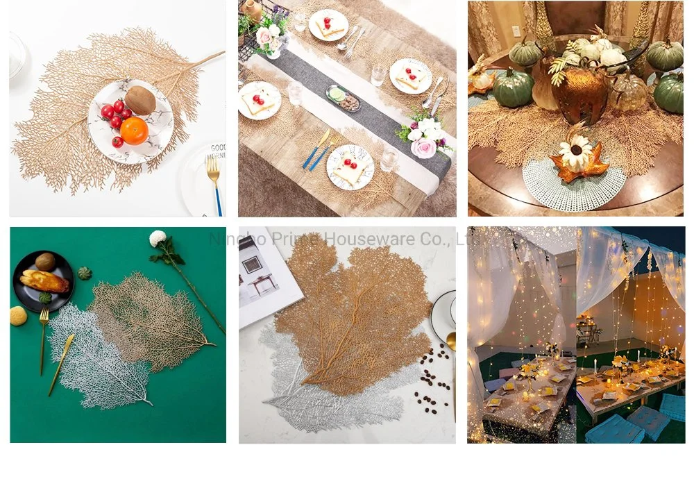 Placemats Golden PVC Coral Leaf Placemat Waterproof and Heatproof Non-Slip Table Mat for Home Table Decoration