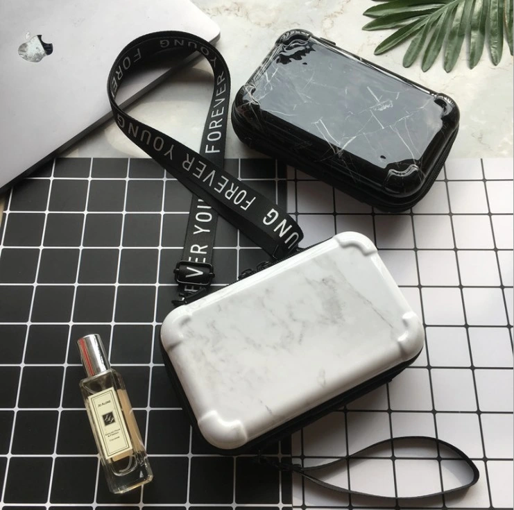 Custom ABS+PC Portable Waterproof Marble Makeup Case Outdoor Girl′s Crossbody Hard Shell Bag Fashion Cosmetic Washable Case