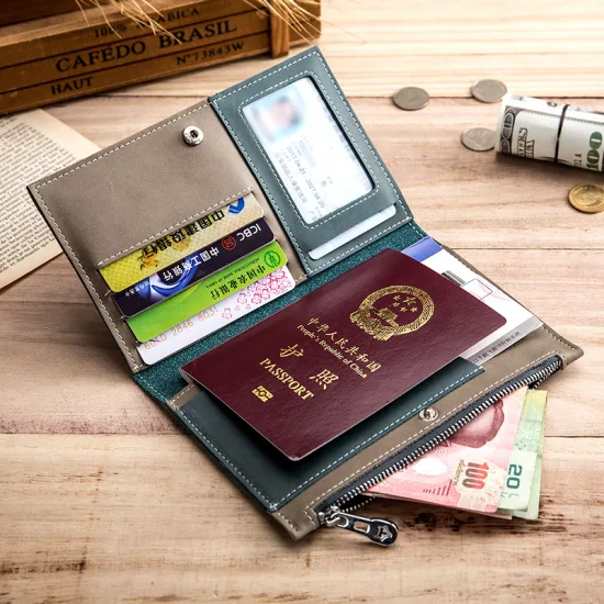 Portafoglio in pelle per carte di credito autentico RFID Al994 Porta passaporto personalizzato di design per famiglie nero