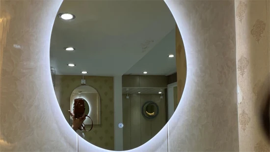 Specchio per trucco montato a parete rotondo di dimensioni personalizzate all'ingrosso della fabbrica con specchio acrilico LED per vanità del bagno con paralume
